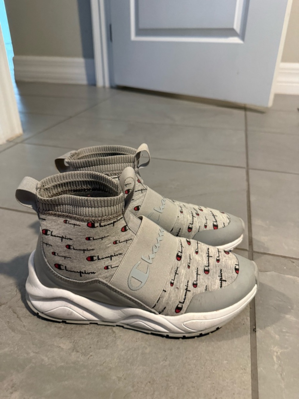 Champion Light Grey Sock-Style Logo Sneakers